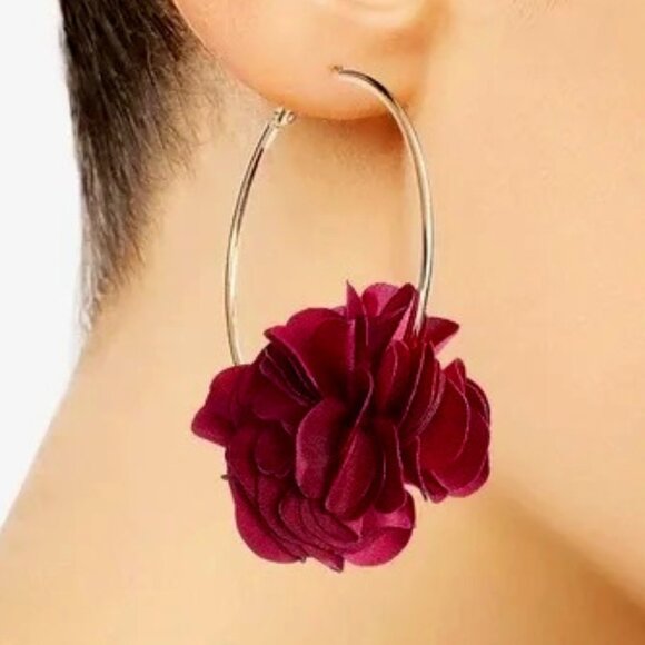 INC Glamorous Gold Burgundy Flower Statement Hoop Earrings**NEW! - Picture 6 of 6